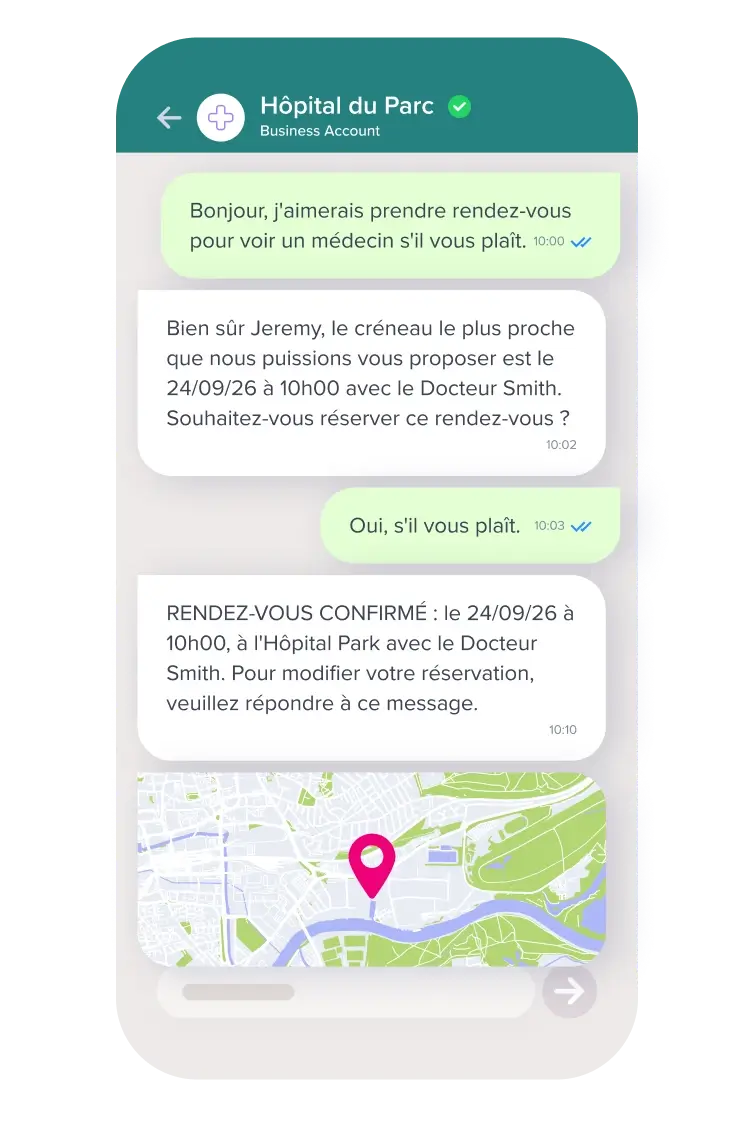 Example message WhatsApp business de support client