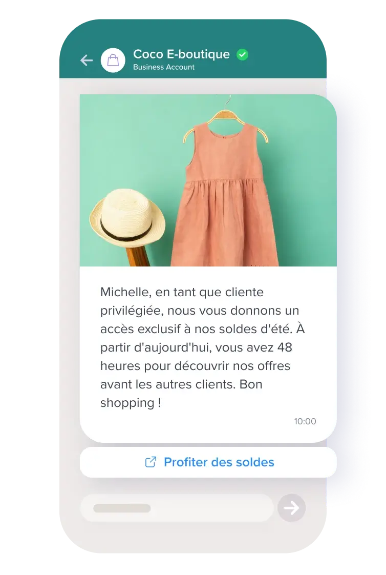 Exemple message WhatsApp Business avec notifications enrichies