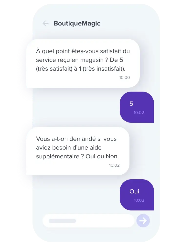 Exemple de conversation SMS contenant une enquête