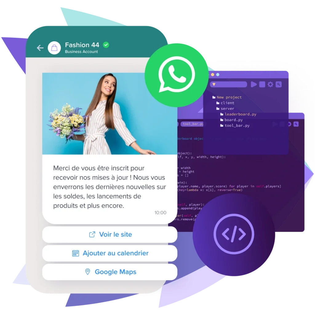 image montrant un message whatsapp avec un fond API